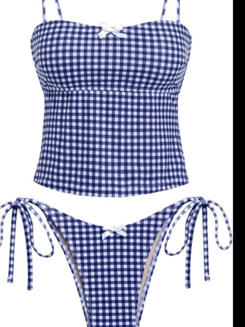 Seamoly Women’s Blue Gingham Tie-Side Tankini‎ Bikini Set